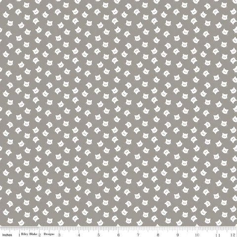 Image of the Costume Maker&#39;s Act II Scaredy Cat Buttons Gray  quilting cotton fabric. Features cats on an gray background. Cute Little Fabric Shop