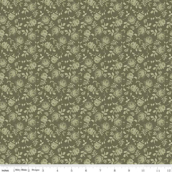 Anne of Green Gables Tone-on-Tone C16125 Green - Riley Blake Designs - Butterflies Floral - Quilting Cotton Fabric - Licensed Product