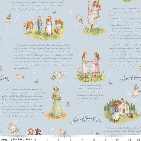 SALE Anne of Green Gables Main CD16120 Sky - Riley Blake Designs - DIGITALLY PRINTED - Text - Quilting Cotton Fabric - Licensed Product
