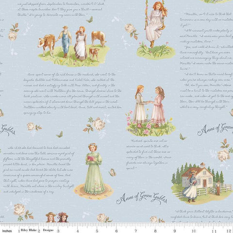 SALE Anne of Green Gables Main CD16120 Sky - Riley Blake Designs - DIGITALLY PRINTED - Text - Quilting Cotton Fabric - Licensed Product