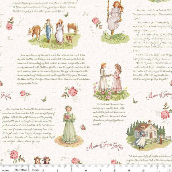 SALE Anne of Green Gables Main CD16120 Cream - Riley Blake Design - DIGITALLY PRINTED - Text - Quilting Cotton Fabric - Licensed Product