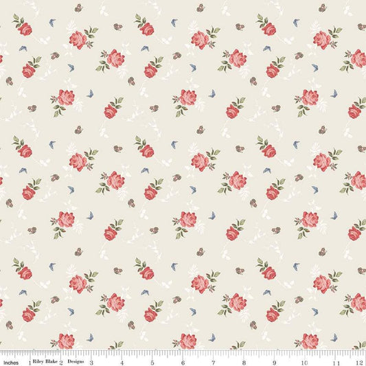 DEAL Anne of Green Gables Roses C16124 Cream - Riley Blake Designs - Flowers Floral Butterflies - Quilting Cotton Fabric - Licensed Product