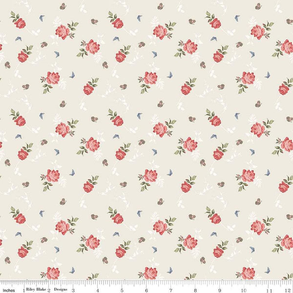 Anne of Green Gables Roses C16124 Cream - Riley Blake Designs - Flowers Floral Butterflies - Quilting Cotton Fabric - Licensed Product
