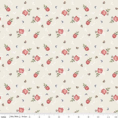 Anne of Green Gables Roses C16124 Cream - Riley Blake Designs - Flowers Floral Butterflies - Quilting Cotton Fabric - Licensed Product