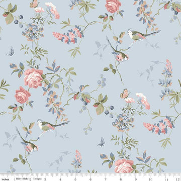 DEAL Anne of Green Gables Floral C16121 Sky - Riley Blake Designs - Flowers Leaves Birds - Quilting Cotton Fabric - Licensed Product