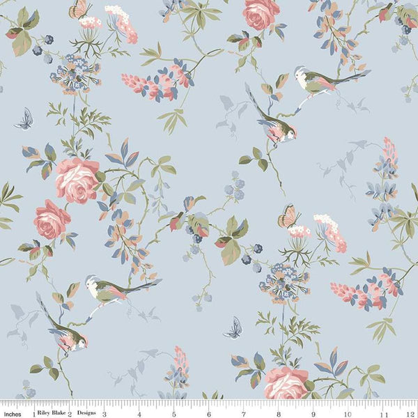 SALE Anne of Green Gables Floral C16121 Sky - Riley Blake Designs - Flowers Leaves Birds - Quilting Cotton Fabric - Licensed Product