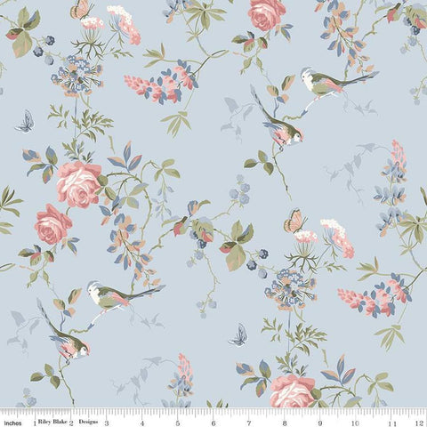 SALE Anne of Green Gables Floral C16121 Sky - Riley Blake Designs - Flowers Leaves Birds - Quilting Cotton Fabric - Licensed Product