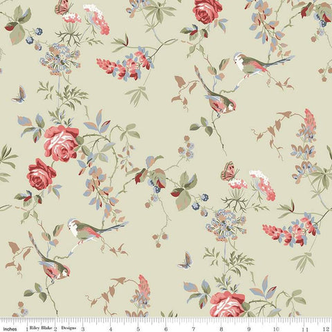 SALE Anne of Green Gables Floral C16121 Sage - Riley Blake Designs - Flowers Leaves Birds - Quilting Cotton Fabric - Licensed Product