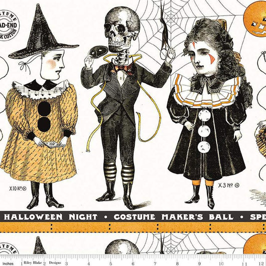 Image of the Costume Maker's Act II Costume Border Stripe White quilting cotton fabric. Features clothes on a white background. Cute Little Fabric Shop