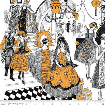 Image of the Costume Maker's Act II Costume Collage White  quilting cotton fabric. Features cats on an white background. Cute Little Fabric Shop