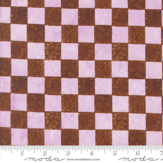 Image of the Wanderlust Checks Lilac quilting cotton fabric. Features plaid on a purple background. Cute Little Fabric Shop