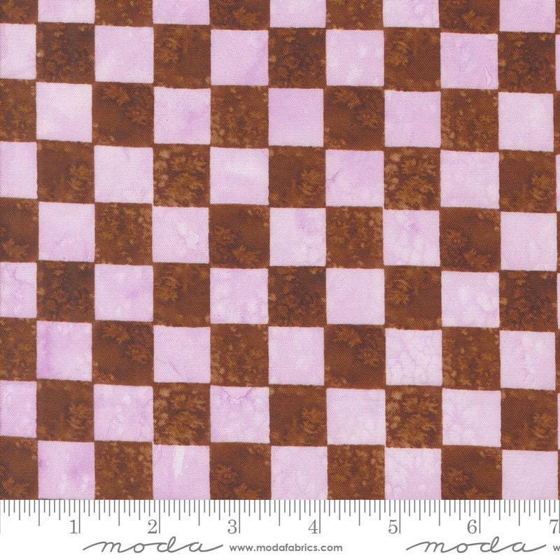 Image of the Wanderlust Checks Lilac quilting cotton fabric. Features plaid on a purple background. Cute Little Fabric Shop
