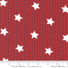Image of the Star Spangled Stars Rocket quilting cotton fabric by Moda Fabrics. Features stars on a red background. Cute Little Fabric Shop
