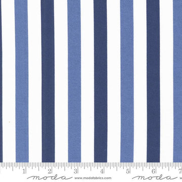 Image of the Star Spangled Stripes Twilight quilting cotton fabric by Moda Fabrics. Features stripes on a white background. Cute Little Fabric Shop