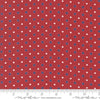 Image of the Star Spangled Folk Rocket quilting cotton fabric by Moda Fabrics. Features stars on a red background. Cute Little Fabric Shop