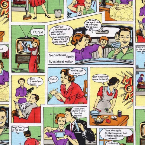 Dysfunctional Family CX1053-MULT-D by Michael Miller - Family Dynamics Conversation Vintage - Quilting Cotton Fabric