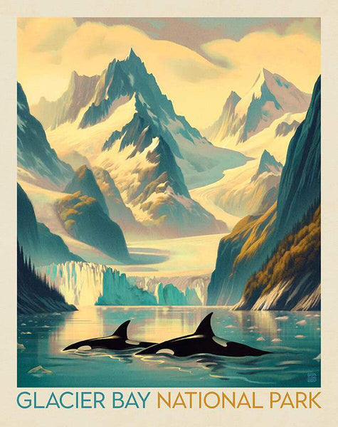 SALE National Parks Glacier Bay Poster Panel PD16130 by Riley Blake - DIGITALLY Printed Alaska - Quilting Cotton Fabric