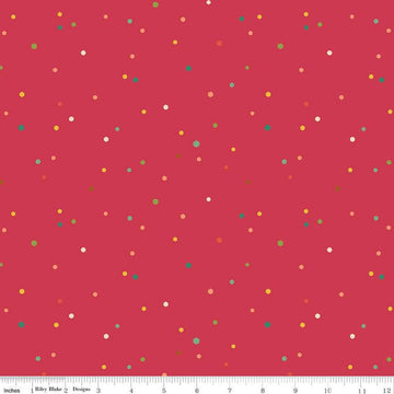Image of the Autumn Afternoon Hexi Dots Berry quilting cotton fabric by Heather Peterson for Riley Blake Designs. Features multicolored hexagon polka dots on a dark pink berry background. 
Cute Little Fabric Shop