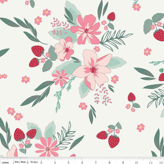 2-Yard 28" End of Bolt - Berry Market Floral WIDEBACK WB15749 Sand Dollar - Riley Blake - 108" - Quilting Cotton Fabric