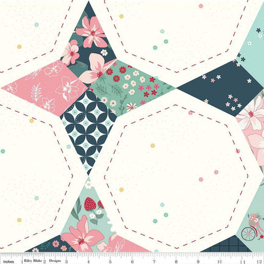 3-Yard cut- SALE Berry Market Star WIDEBACK WB15748 Sand Dollar - Riley Blake - 108" - Quilting Cotton Fabric