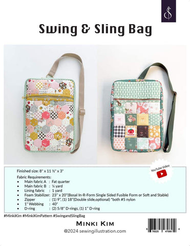 SALE Minki Kim Swing & Sling Bag Project Quilt PATTERN P178 - Riley Blake Designs - INSTRUCTIONS Only - Zipper Bag Project