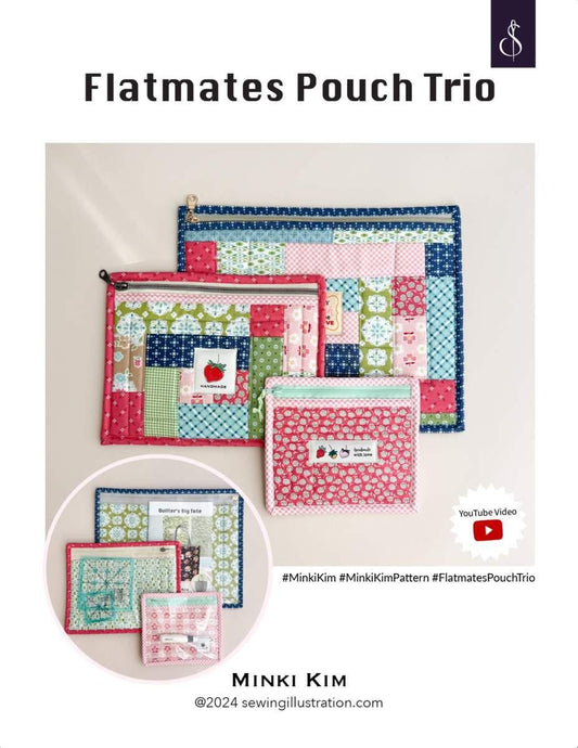 SALE Minki Kim Flatmates Pouch Trio Bag Project Quilt PATTERN P178 - Riley Blake Designs - INSTRUCTIONS Only - Zippered Tool Project Holder