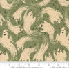 Image of the Home Sweet Haunt Ghost Moss quilting cotton fabric by Moda Fabrics. Features ghosts on a green background. Cute Little Fabric Shop