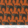 Image of the Home Sweet Haunt Black Cat Rust quilting cotton fabric by Moda Fabrics. Features scats on an orange background. Cute Little Fabric Shop