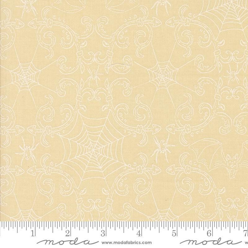 Image of the Home Sweet Haunt Webs Bone White quilting cotton fabric by Moda Fabrics. Features spiderwebs on a cream background. Cute Little Fabric Shop
