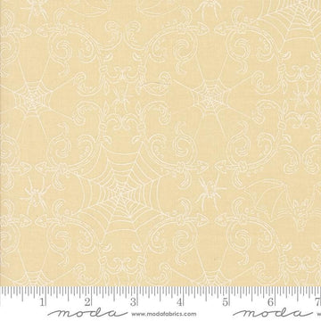 Image of the Home Sweet Haunt Webs Bone White quilting cotton fabric by Moda Fabrics. Features spiderwebs on a cream background. Cute Little Fabric Shop