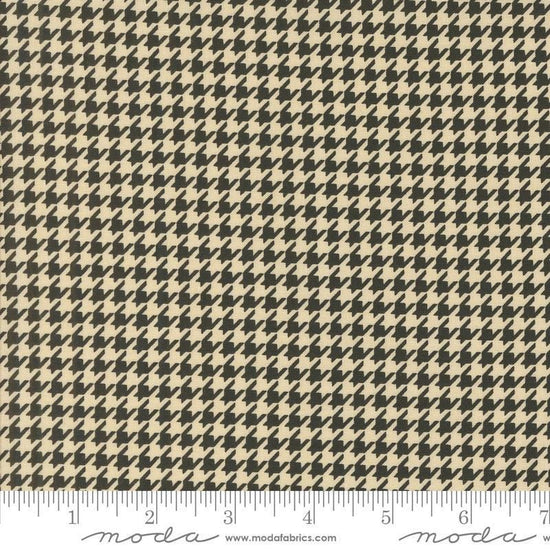 Image of the Home Sweet Haunt Houndstooth Bone quilting cotton fabric by Moda Fabrics. Features houndstooth on a brown background. Cute Little Fabric Shop