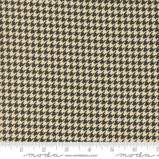 Image of the Home Sweet Haunt Houndstooth Bone quilting cotton fabric by Moda Fabrics. Features houndstooth on a brown background. Cute Little Fabric Shop