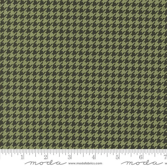 Image of the Home Sweet Haunt Houndstooth Green quilting cotton fabric by Moda Fabrics. Features houndstooth on a green background. Cute Little Fabric Shop