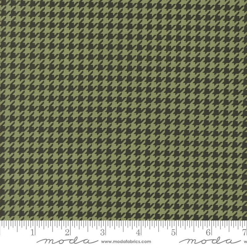 Image of the Home Sweet Haunt Houndstooth Green quilting cotton fabric by Moda Fabrics. Features houndstooth on a green background. Cute Little Fabric Shop