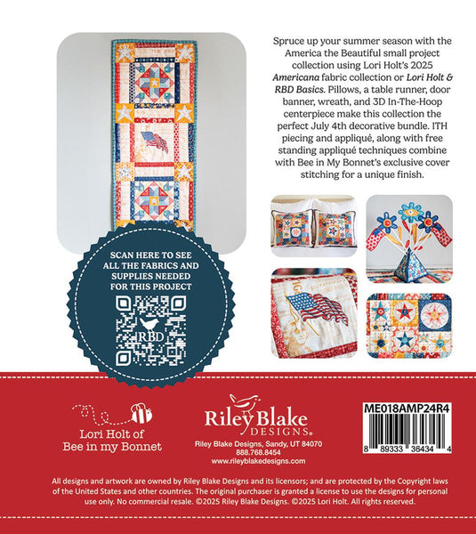 SALE Machine Embroidery Americana America the Beautiful Projects INSTRUCTIONS ME018AMP24R4 - Riley Blake Designs - USB File 5 Projects
