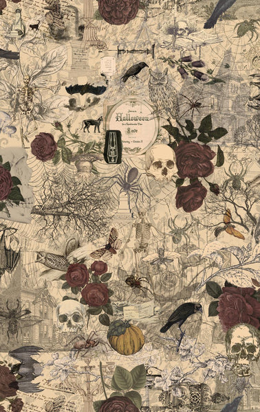 3 Sisters Haunted Mansion 44371 Multi - Moda Fabrics - Halloween Roses Skulls Vintage Spooky - Quilting Cotton Fabric
