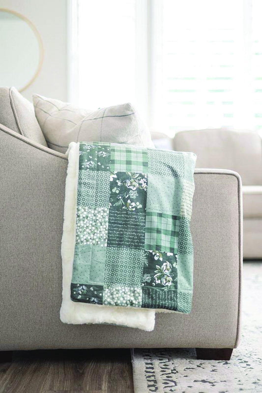 SALE In the Fields Ombre Sage Minky Blanket - MB1007 - Riley Blake Designs - Sage Green Patchwork Floral - Prepackaged Dreamy Minky Blanket