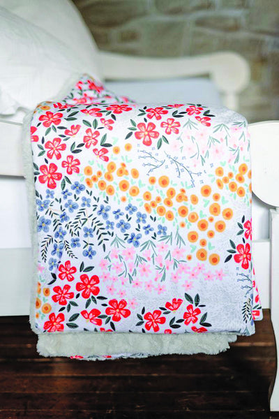 SALE Farmhouse Floral Minky Blanket - MB1003 - Riley Blake Designs - Flowers Blossoms Colorful - Prepackaged Dreamy Minky Blanket