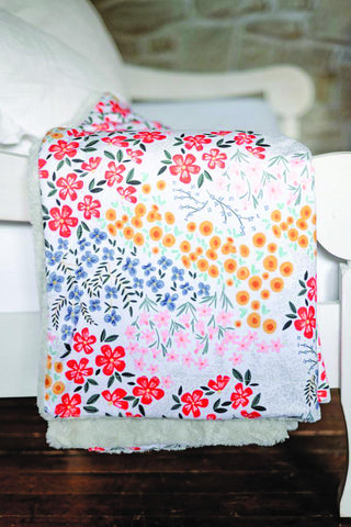 Farmhouse Floral Minky Blanket - MB1003 - Riley Blake Designs - Flowers Blossoms Colorful - Prepackaged Dreamy Minky Blanket