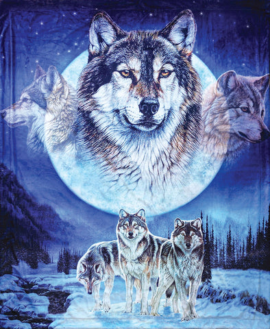 Wolf Dreamcatcher Minky Blanket - MB1017 - Riley Blake Designs - Wolf Wolves Snow Moon Stars - Prepackaged Dreamy Minky Blanket