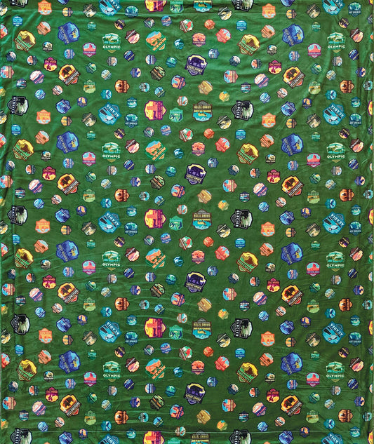 SALE Tossed Badges Green National Parks Minky Blanket - MB1021 - Riley Blake Designs - Prepackaged Dreamy Minky Blanket - Licensed Product