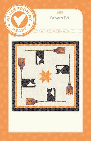 Driver's Ed Quilt PATTERN P157 by Sandy Gervais - Riley Blake Design - INSTRUCTIONS Only - Halloween Witch Broom Cats