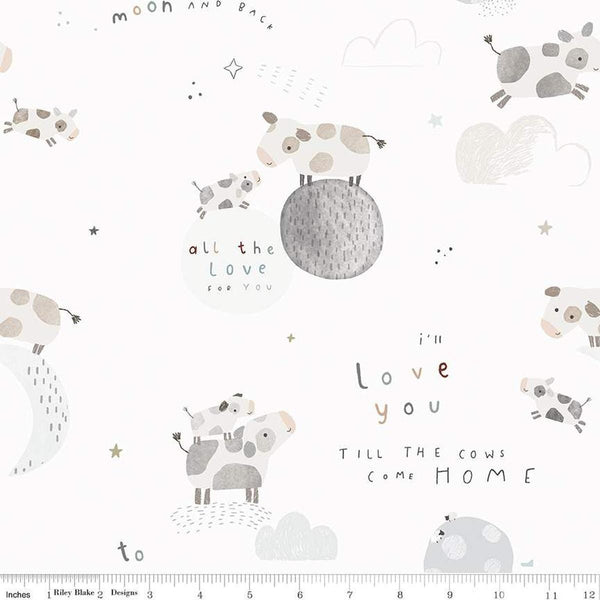 FLANNEL Till the Cows Come Home Main F16110 Cloud - Riley Blake Designs - Cows Moons Stars Clouds - FLANNEL Cotton Fabric