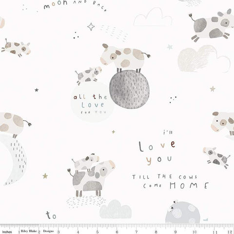 FLANNEL Till the Cows Come Home Main F16110 Cloud - Riley Blake Designs - Cows Moons Stars Clouds - FLANNEL Cotton Fabric