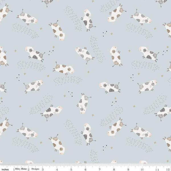 FLANNEL Till the Cows Come Home Cows F16111 Blue - Riley Blake Designs - Cows Jumping Stars Celestial - FLANNEL Cotton Fabric