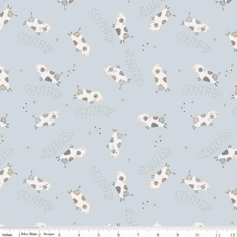 FLANNEL Till the Cows Come Home Cows F16111 Blue - Riley Blake Designs - Cows Jumping Stars Celestial - FLANNEL Cotton Fabric