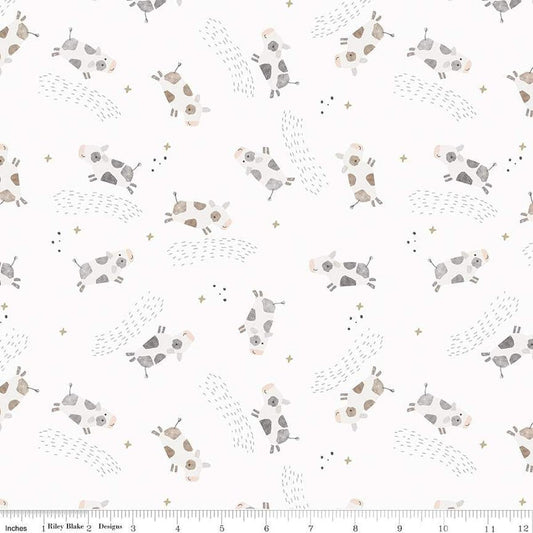 18" End of Bolt - FLANNEL Till the Cows Come Home Cows F16111 Cloud - Riley Blake - Cows Jumping Stars Celestial - FLANNEL Cotton Fabric
