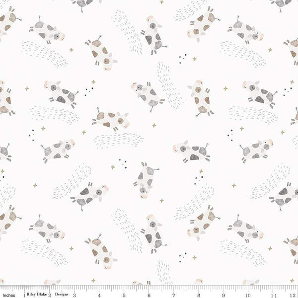 SALE FLANNEL Till the Cows Come Home Cows F16111 Cloud - Riley Blake Designs - Cows Jumping Stars Celestial - FLANNEL Cotton Fabric