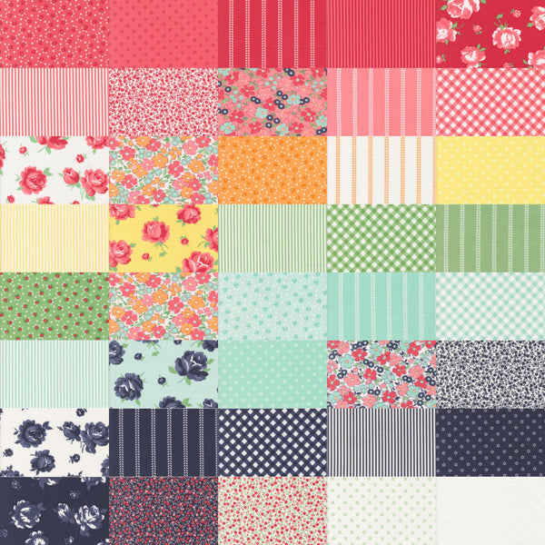 Summertime Charm Pack 5" Stacker Bundle - Moda Fabrics - 42 piece Precut Pre cut - Floral Flowers - Quilting Cotton Fabric
