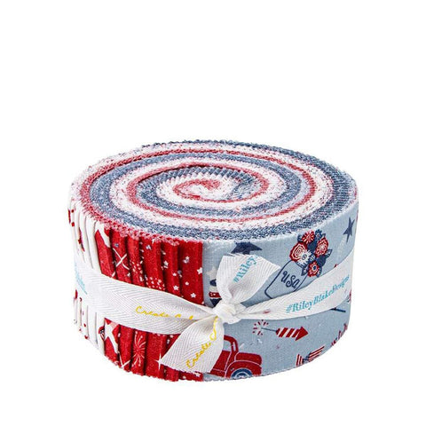 SALE Stars and Stripes Forever 2.5 Inch Rolie Polie Jelly Roll 40 pieces - Riley Blake Design - Precut Pre cut - Quilting Cotton Fabric